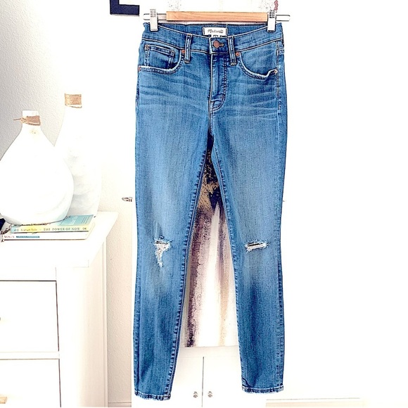 Madewell Mid-Rise 9 Bellachase Blue Distressed Skinny Jeans Sz 25 - Picture 2 of 11